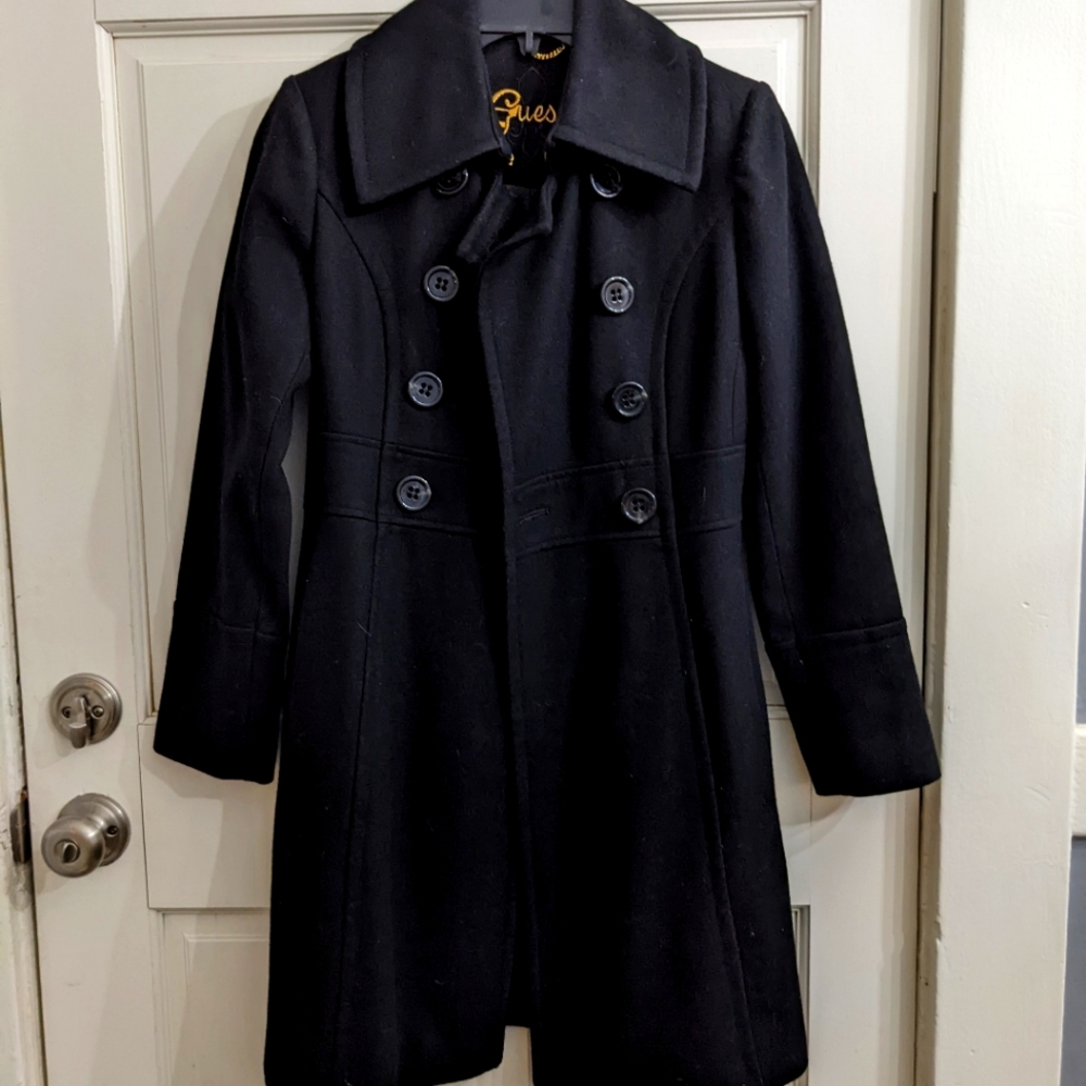 Guess Wool Blend Coat, Black, Size Petite XS